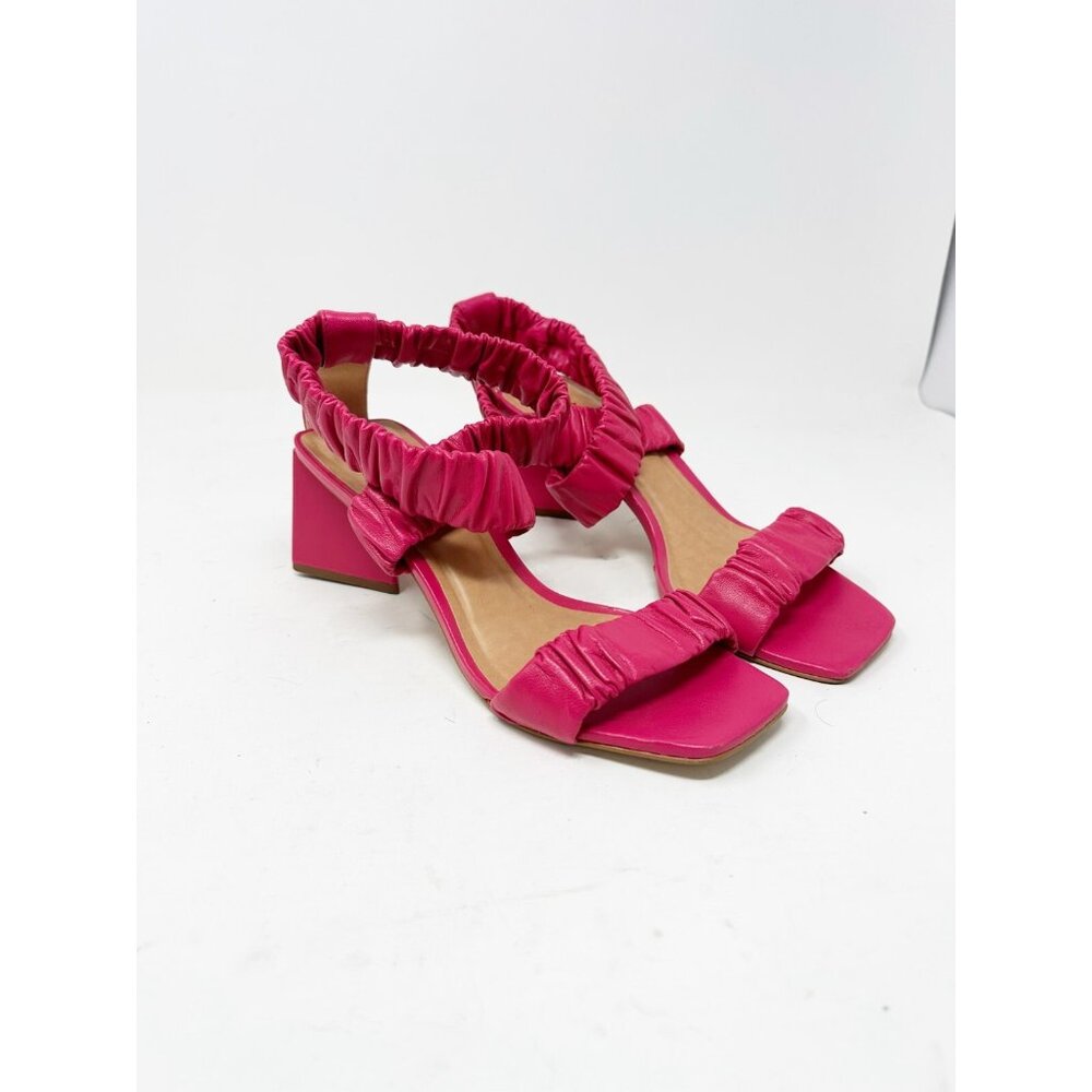 Pink Ruched Block Heel Sandals